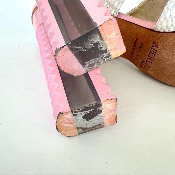 APERLAI Paris White Wicker Style Pink Leather Ankle Strap  Lucite Heel Sz 38 - Picture 11 of 15